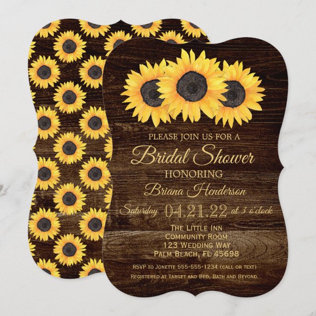 Invitación de Despedida de Soltera con Girasoles R (Anverso / Reverso)