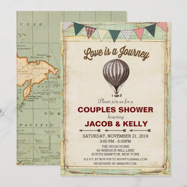 Invitación de Despedida de Soltera con Globo Aeros (Anverso / Reverso)