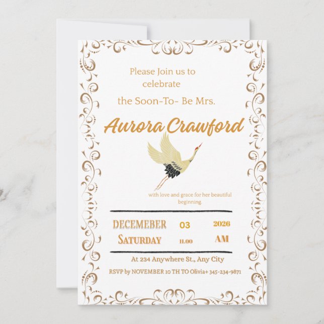 Invitación de Despedida de Soltera con Grulla de F (Anverso)