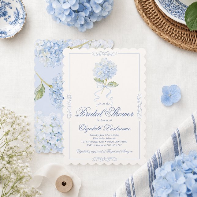 Invitación de Despedida de Soltera con Hortensia A (Elegant Blue Hydrangea Bridal Shower Invitation)