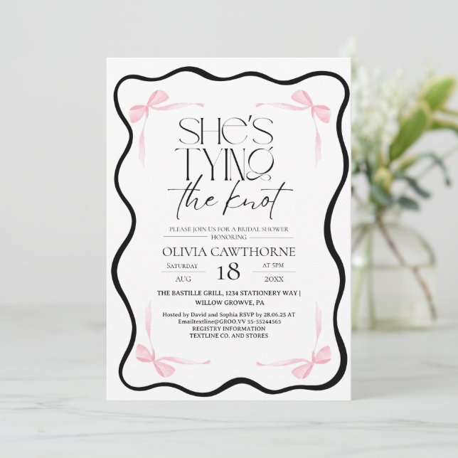 Invitación de Despedida de Soltera con Lazo Negro  (Anverso de pie)