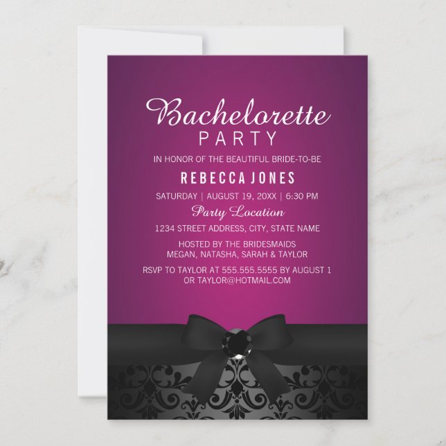 Invitación de despedida de soltera con lazo negro  (Anverso)