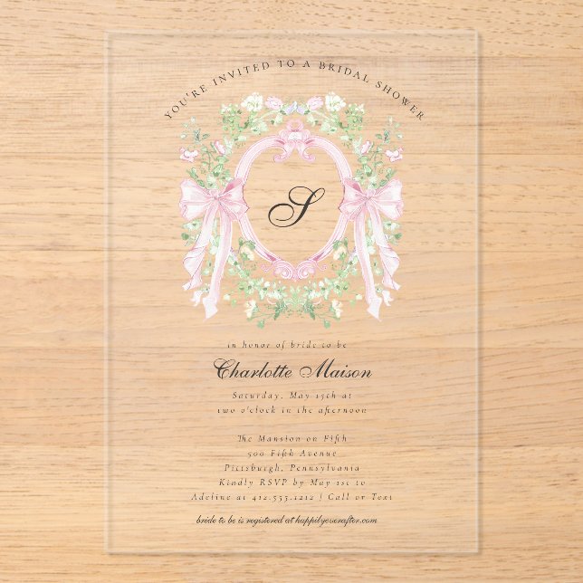 Invitación de Despedida de Soltera con Lazo Rosa B (Anverso)