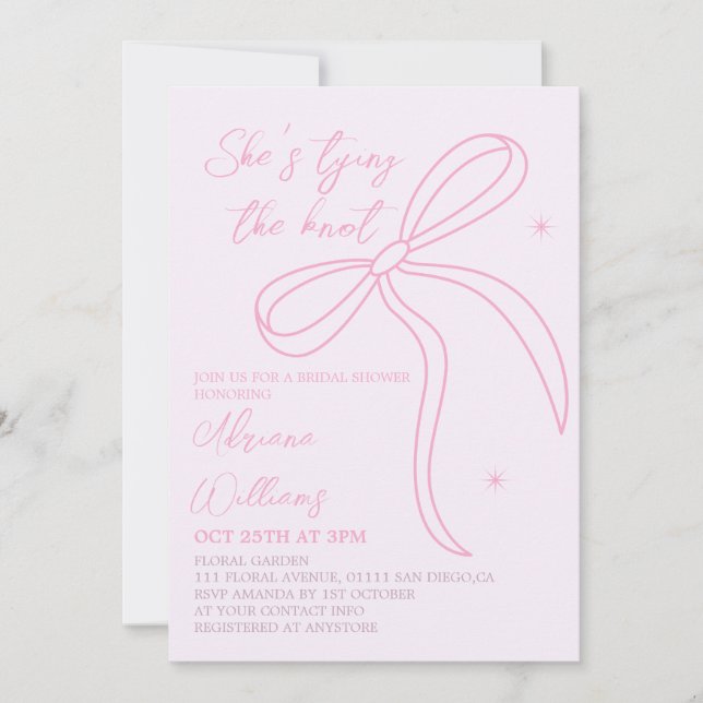 Invitación de Despedida de Soltera con Lazo Rosa S (Anverso)