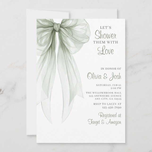 Invitación de Despedida de Soltera con Lazo Verde  (Anverso)
