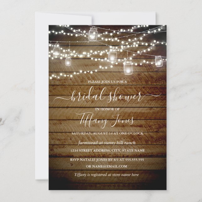 Invitación de Despedida de Soltera con Luces Rústi (Anverso)