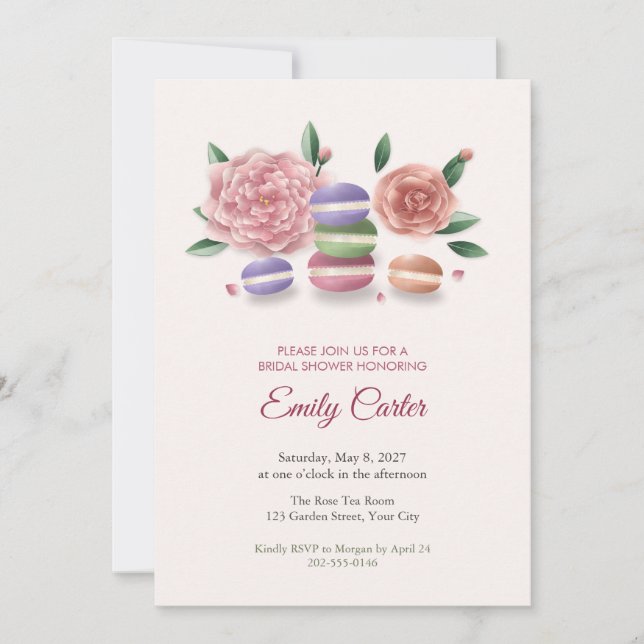 Invitación de Despedida de Soltera con Macarons y  (Anverso)