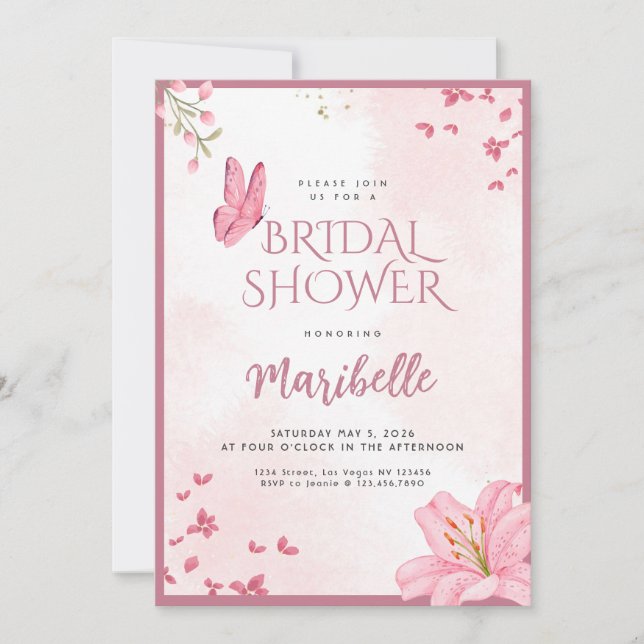 Invitación de Despedida de Soltera con Mariposa Fl (Anverso)