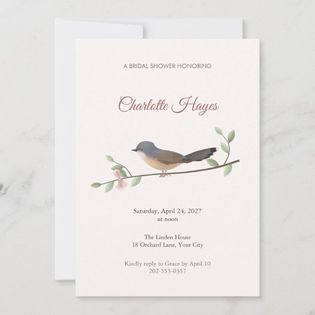Invitación de Despedida de Soltera con Pájaro Cant (Anverso)