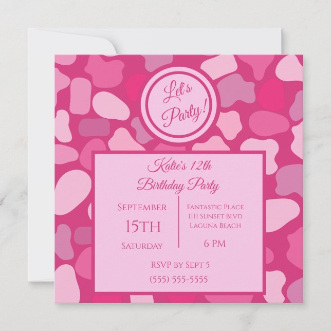 Invitación de despedida de soltera con patrón de p (Anverso)