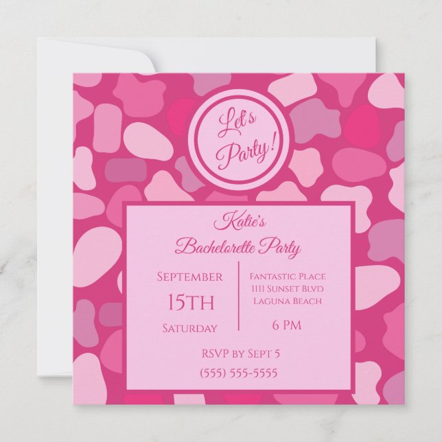 Invitación de despedida de soltera con patrón de p (Anverso)