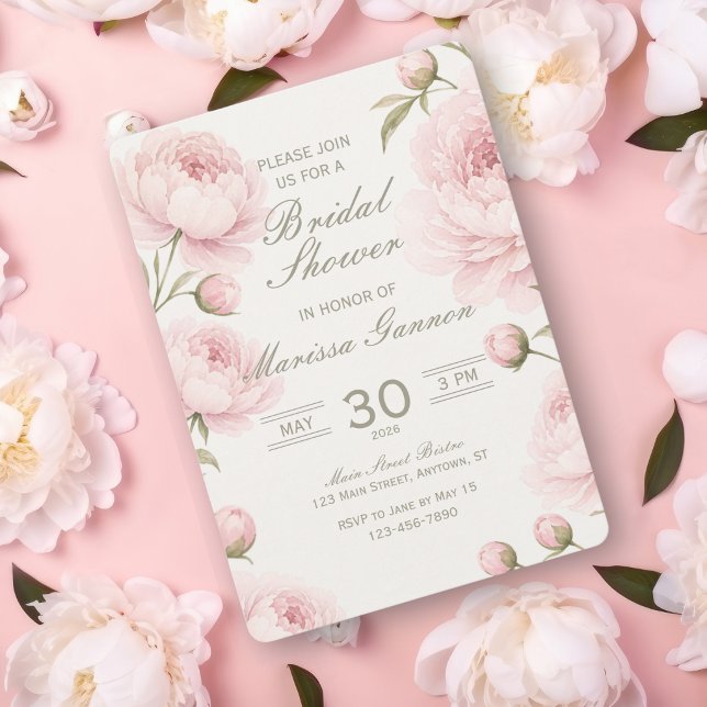 Invitación de Despedida de Soltera con Peonía Rosa (Subido por el creador)