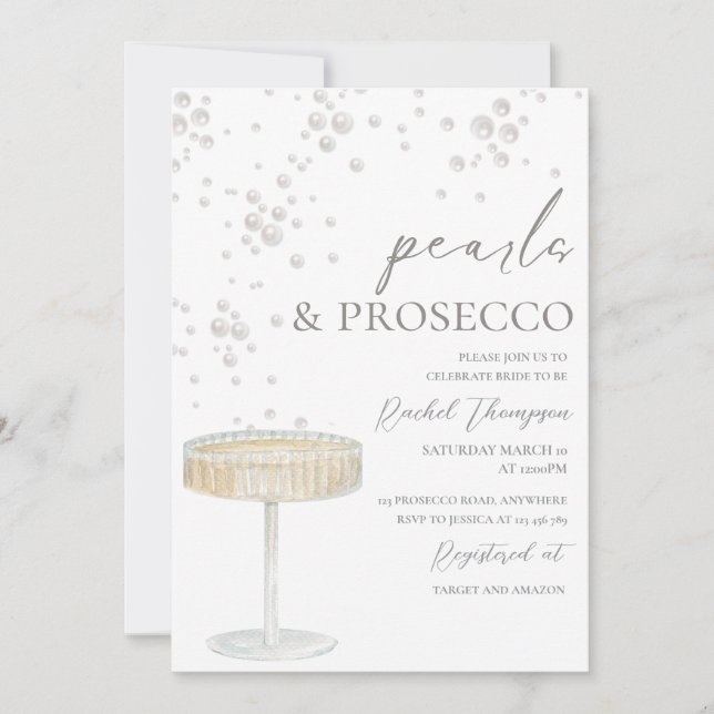 Invitación de Despedida de Soltera con Perlas y Pr (Anverso)