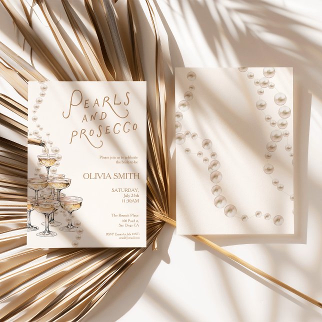Invitación de Despedida de Soltera con Perlas y Pr (pearls and prosecco invite, bridal shower invitation, chic bridal shower, elegant bridal invite, fem)