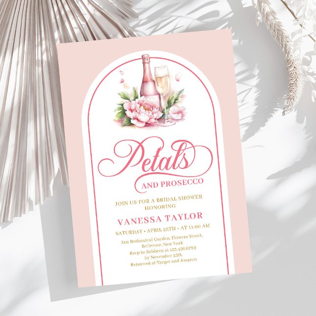Invitación de despedida de soltera con pétalos rom (Romantic petals and prosecco bridal shower invite)