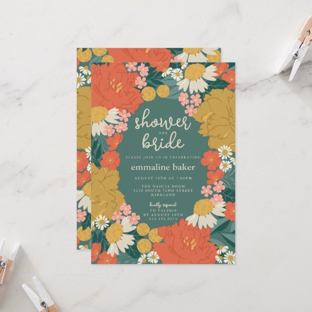 Invitación de Despedida de Soltera con Ramo Floral (Anverso/Reverso In Situ)