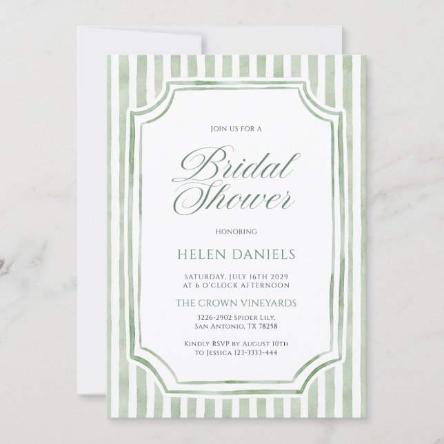 Invitación de Despedida de Soltera con Rayas Verde (Anverso)