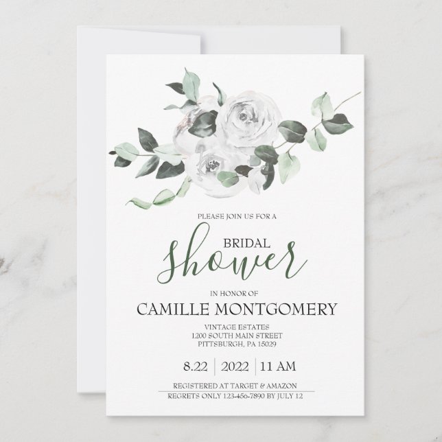 Invitación de Despedida de Soltera con Rosa Blanca (Anverso)