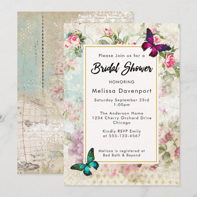 Invitación de Despedida de Soltera con Rosas Antig (Anverso / Reverso)