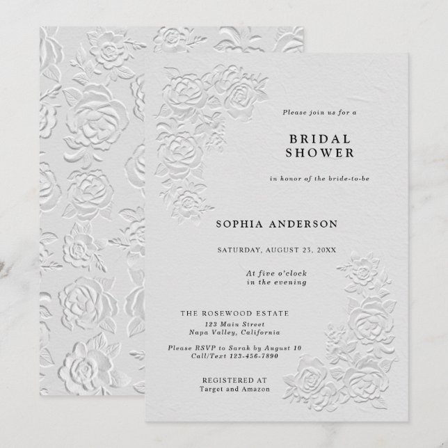 Invitación de Despedida de Soltera con Rosas Blanc (Anverso / Reverso)