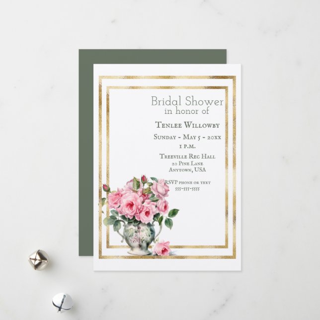 Invitación de Despedida de Soltera con Rosas Rosad (Anverso/Reverso In Situ)