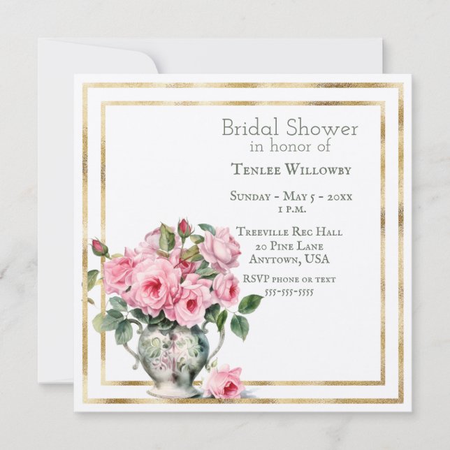 Invitación de Despedida de Soltera con Rosas Rosad (Anverso)