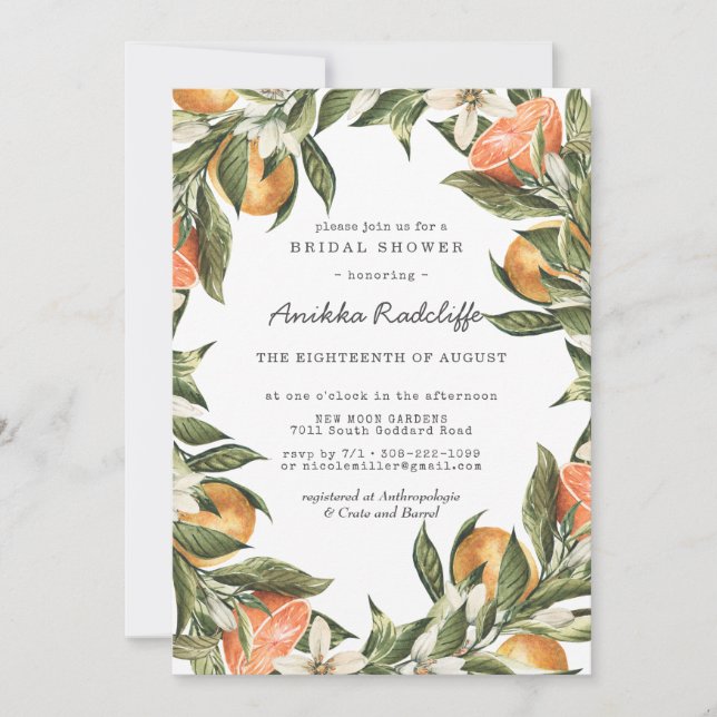Invitación de Despedida de Soltera con Verde Citru (Anverso)