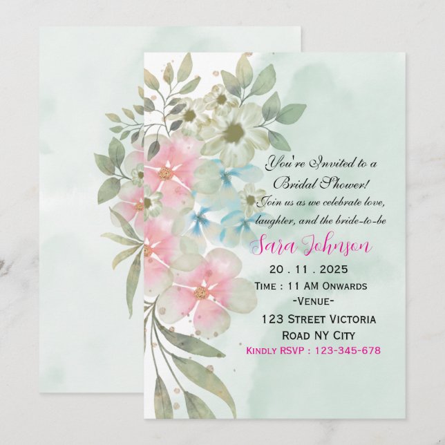 Invitación de Despedida de Soltera con Verde Elega (Anverso / Reverso)