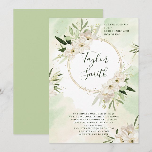 Invitación de Despedida de Soltera con Verde Flora (Anverso / Reverso)