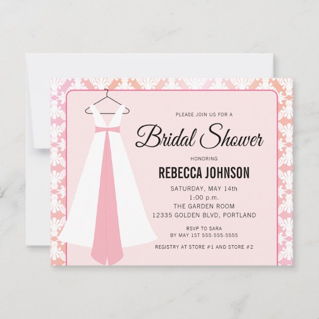 Invitación de Despedida de Soltera con Vestido de  (Anverso)