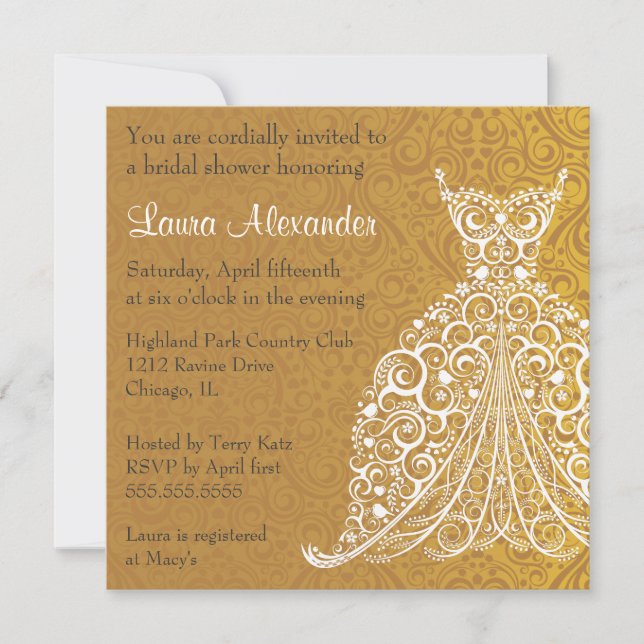 Invitación de Despedida de Soltera con Vestido de  (Anverso)