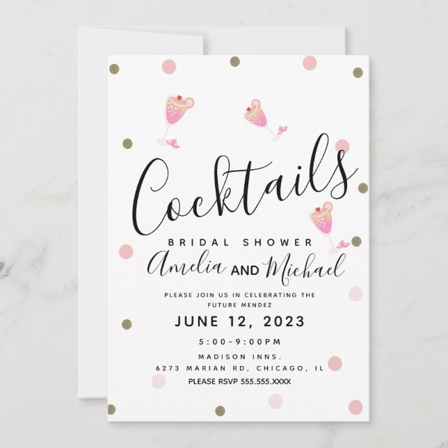 Invitación de Despedida de Soltera Confeti Rosado  (Anverso)