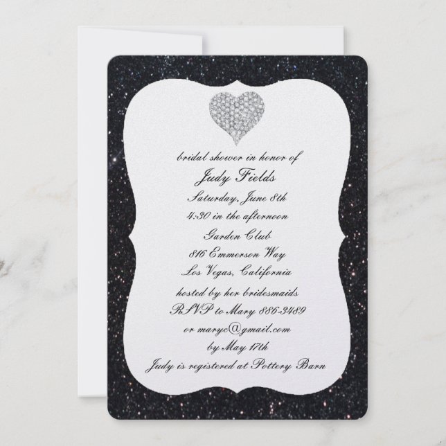 Invitación de Despedida de Soltera Corazón de Diam (Anverso)