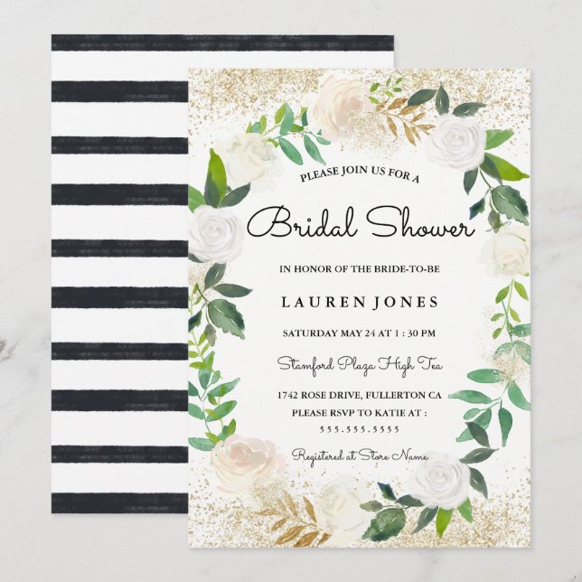 Invitación de Despedida de Soltera Corona Floral B (Anverso / Reverso)