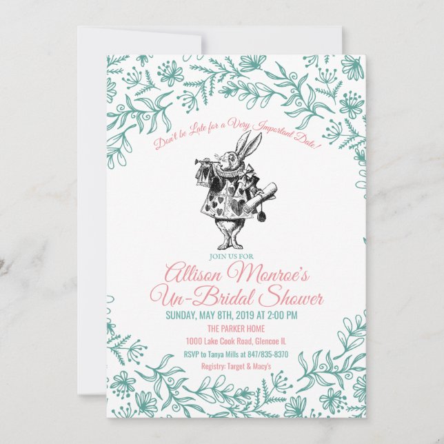 Invitación de Despedida de Soltera de Alicia en el (Anverso)