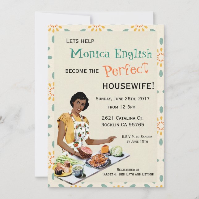 Invitación de Despedida de Soltera de Ama de Casa  (Anverso)