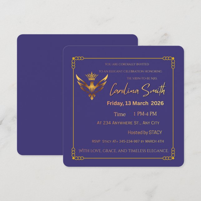 Invitación de Despedida de Soltera de Arco de Oro  (Anverso / Reverso)