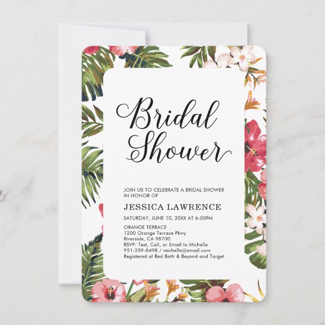 Invitación de Despedida de Soltera de Boda Tropica (Anverso)