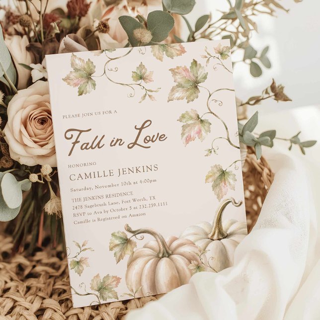 Invitación de Despedida de Soltera de Calabaza Ena (Fall in Love Pumpkin Bridal Shower Invitation)