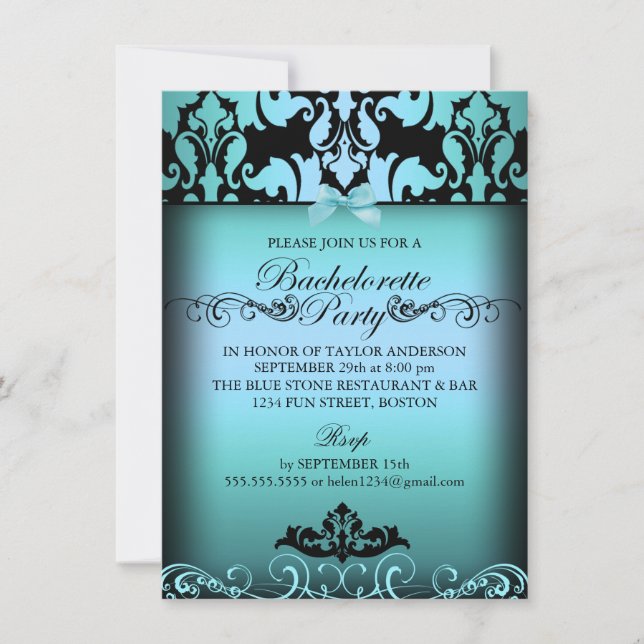 Invitación de despedida de soltera de Damasco eleg (Anverso)