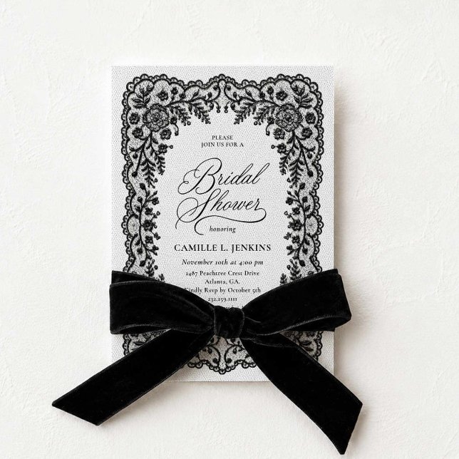 Invitación de Despedida de Soltera de Encaje Negro (Elegant Black Lace Bridal Shower Invitation)