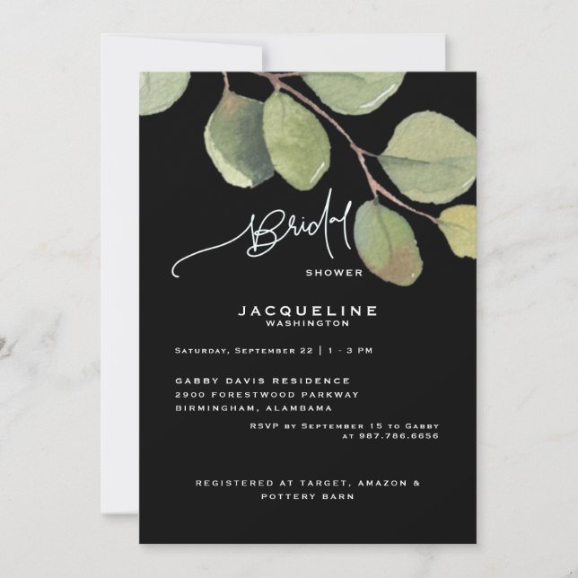 Invitación de Despedida de Soltera de Eucalipto Mo (Anverso)
