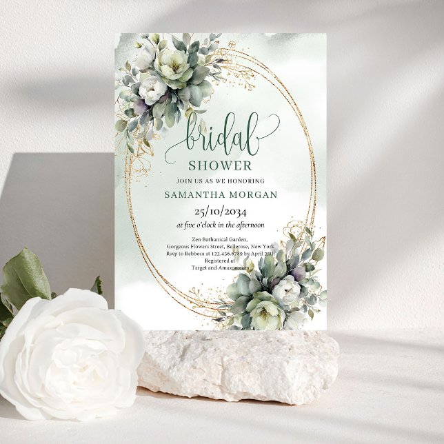 Invitación de Despedida de Soltera de Eucalipto Ve (Green Gold Eucalyptus Bridal Shower Invitation)