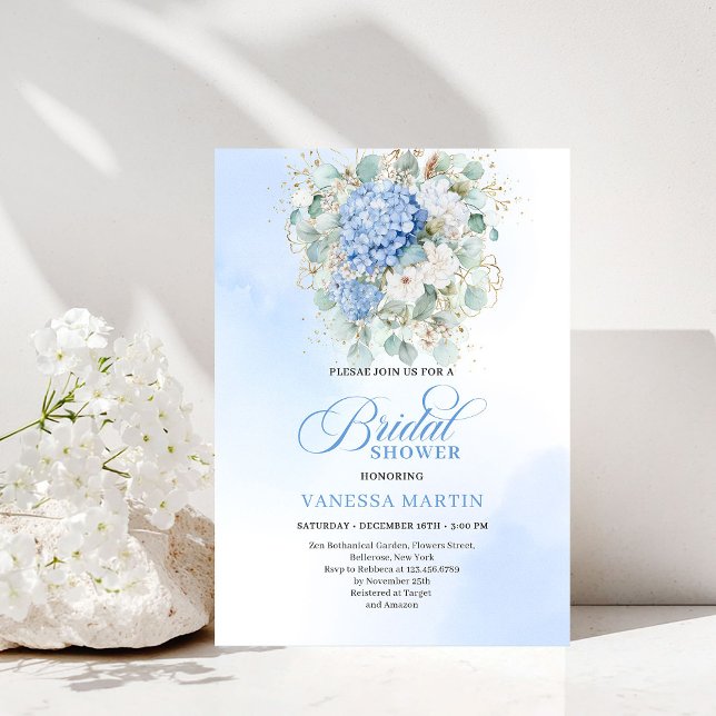 Invitación de Despedida de Soltera de Flor de Euca (Elegant Blue Floral Eucalyptus Bridal Shower Invitation)