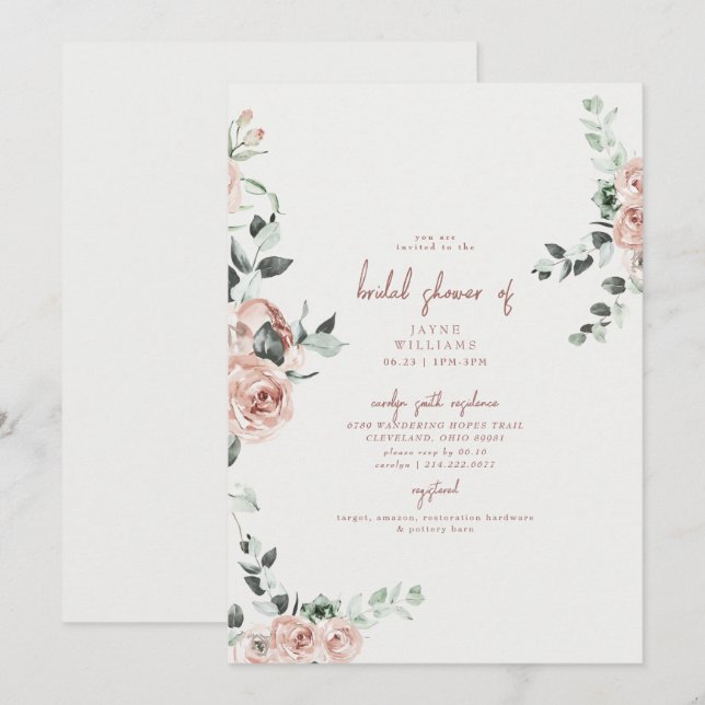 Invitación de Despedida de Soltera de Flores Elega (Anverso / Reverso)