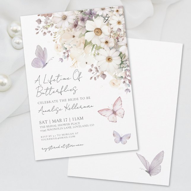 Invitación de Despedida de Soltera de Flores Silve (Butterfly Wildflowers Bridal Shower Invitation)