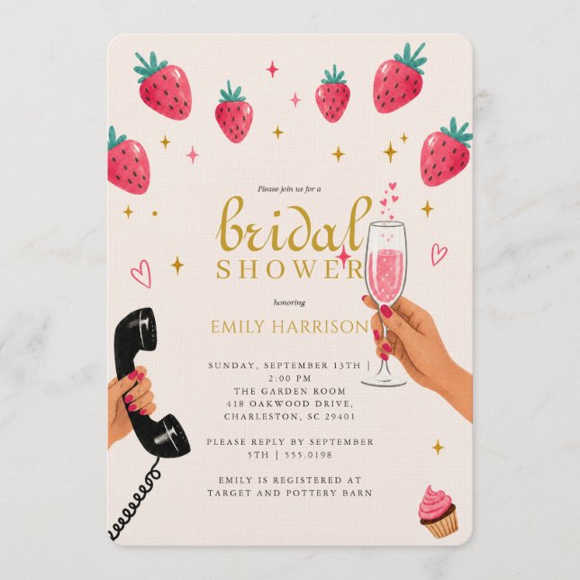 Invitación de Despedida de Soltera de Fresa (Anverso)