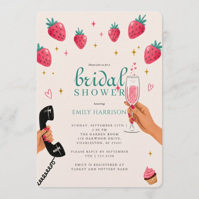 Invitación de Despedida de Soltera de Fresa (Anverso)