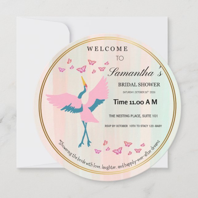Invitación de Despedida de Soltera de Grulla Rosa  (Anverso)