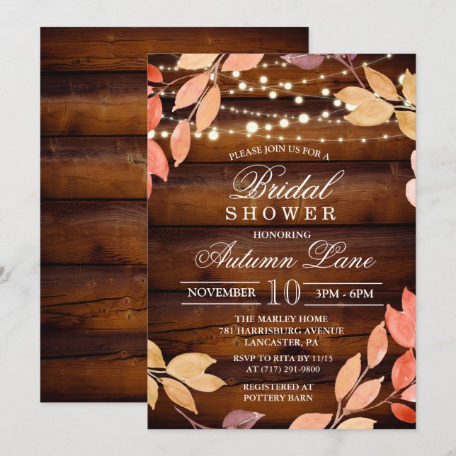 Invitación de Despedida de Soltera de Hojas de Oto (Anverso / Reverso)
